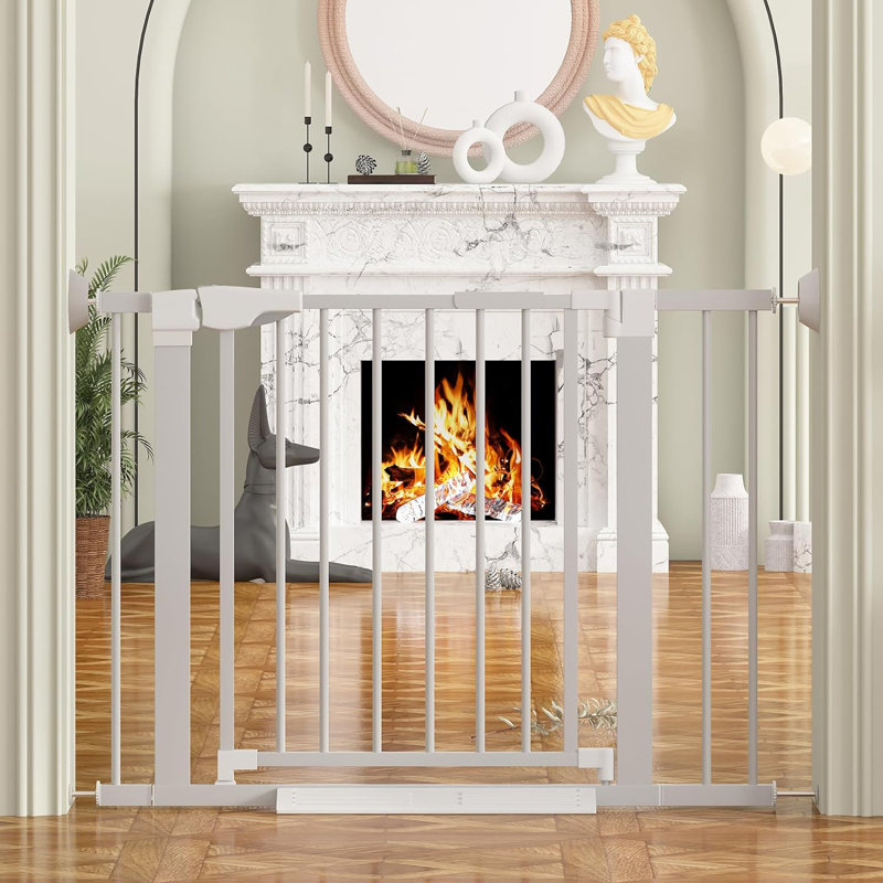 Free Standing Wall Mounted Pet Gate with Door Safety Baby Gate for Doorways Stairs White 29.92 H x 35.04 37.79 W x 1 D 5.51 W Extensions